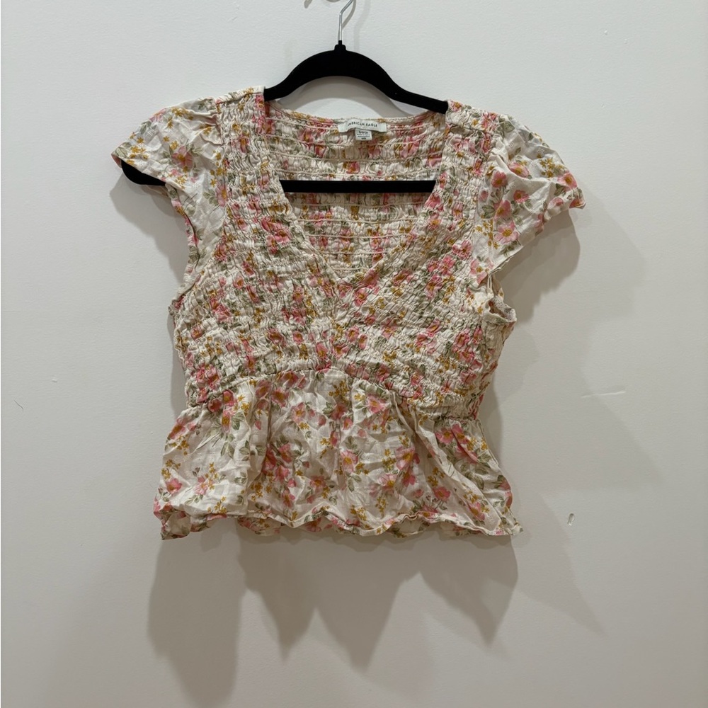 summer floral aesthetic blouse american eagle capped-sleeve flowy summer top